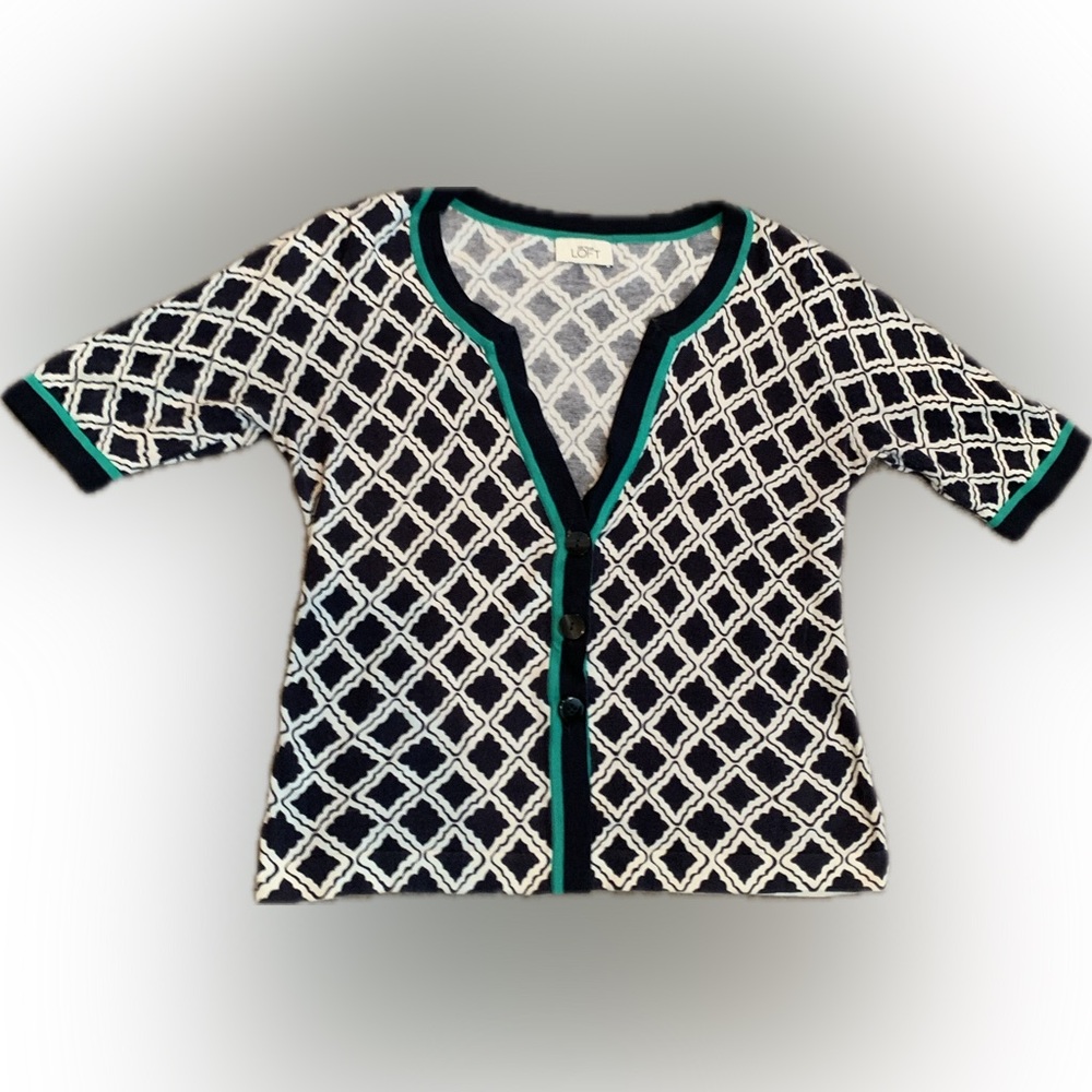 LOFT lightweight sweater with short sleeves, button down shirt top, large